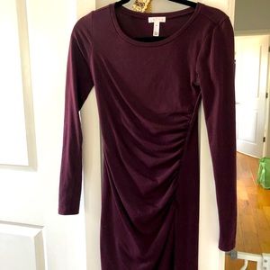 Long-sleeved Ruched burgundy Dress